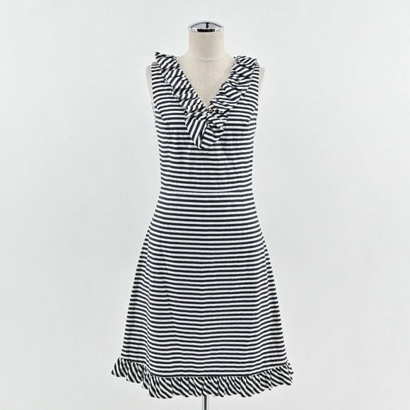 Kate Spade Striped Ruffle Dress Size 2 Nautical Sleeveless Breezy Preppy Cotton - Picture 1 of 15